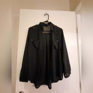 H&M, small/size 4, mesh black button down